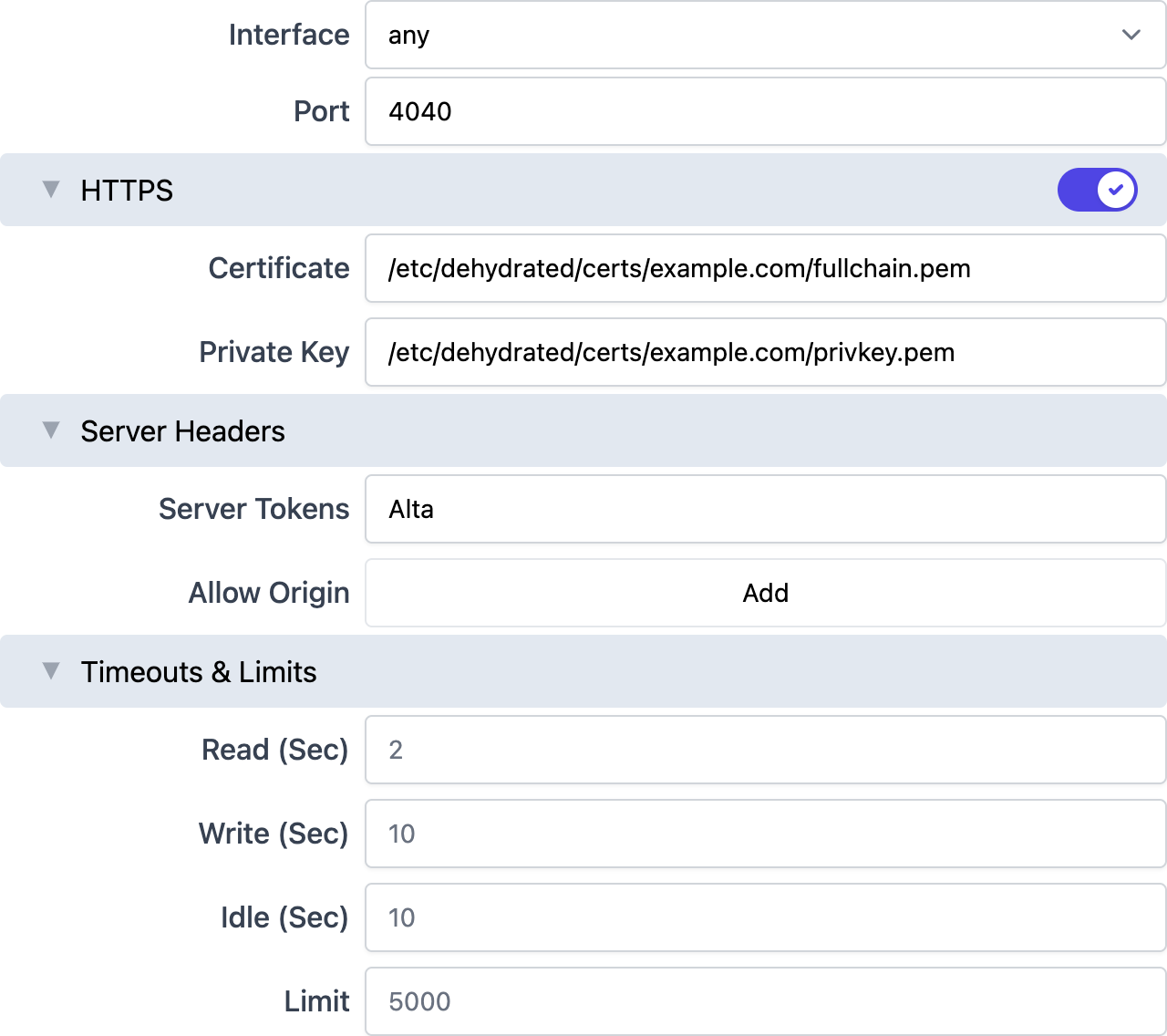 HTTP Server Options