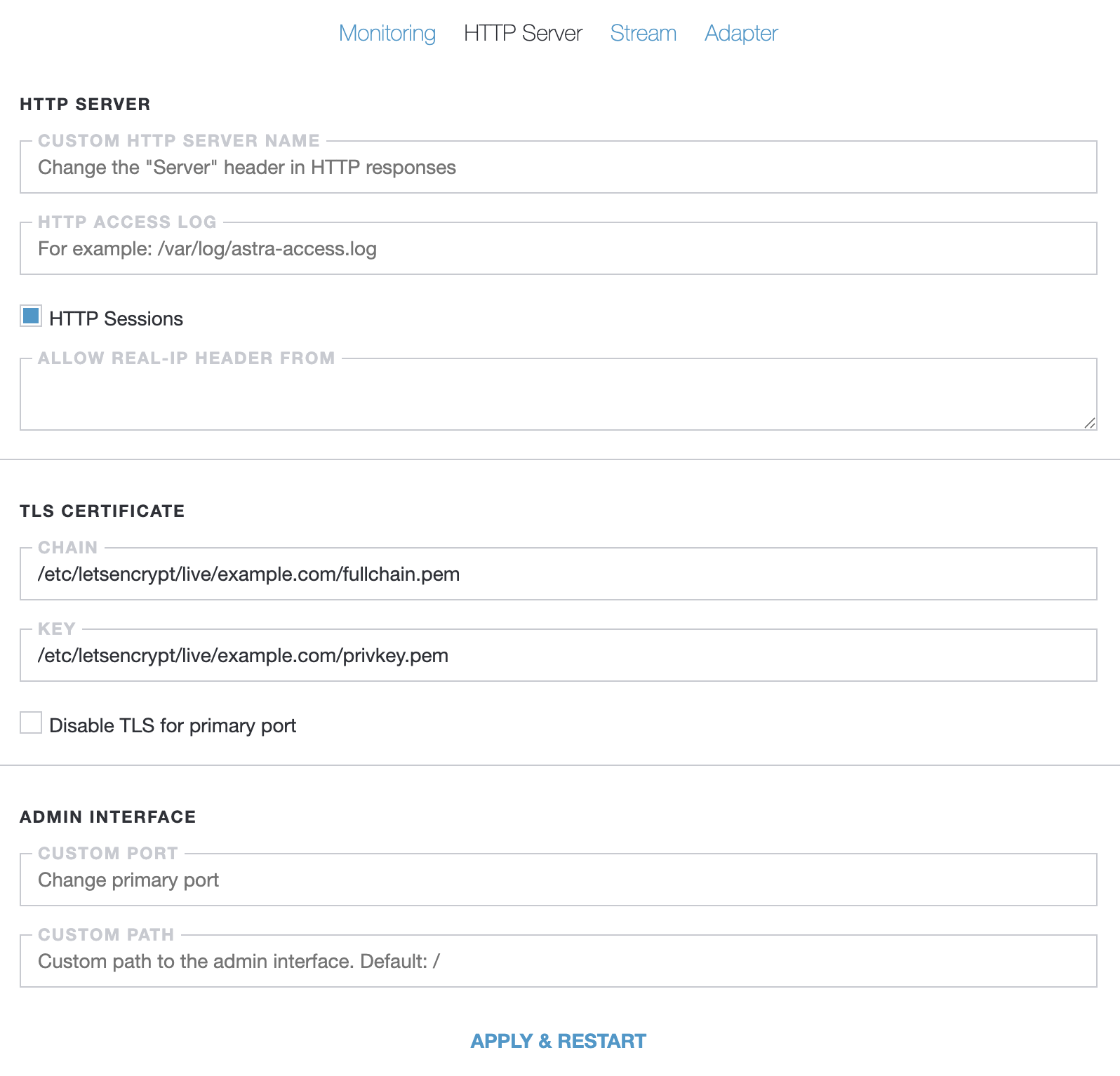Opciones del Servidor HTTP