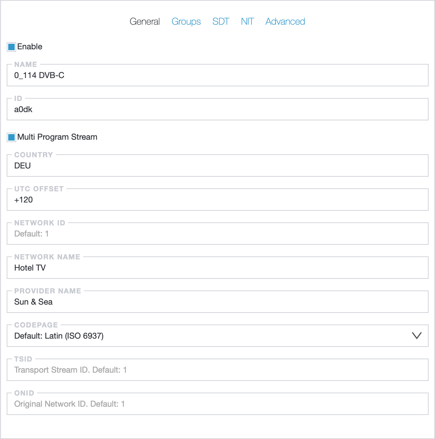 MPTS General Settings