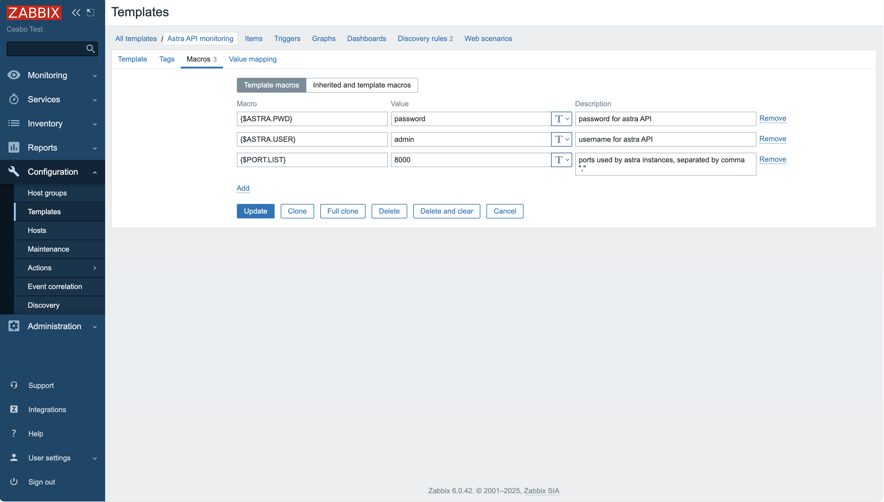 Zabbix Template Configuration