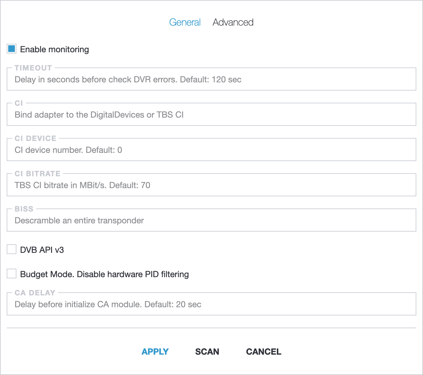 DVB Advanced Options