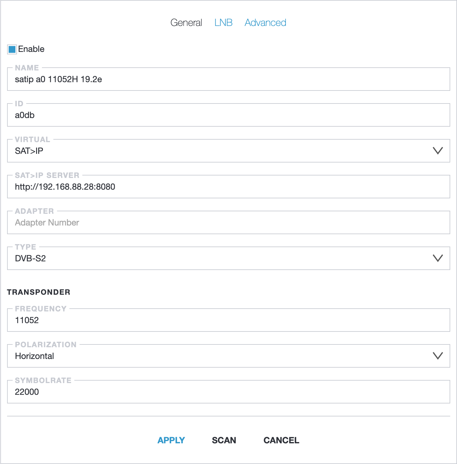 SAT>IP Configuration